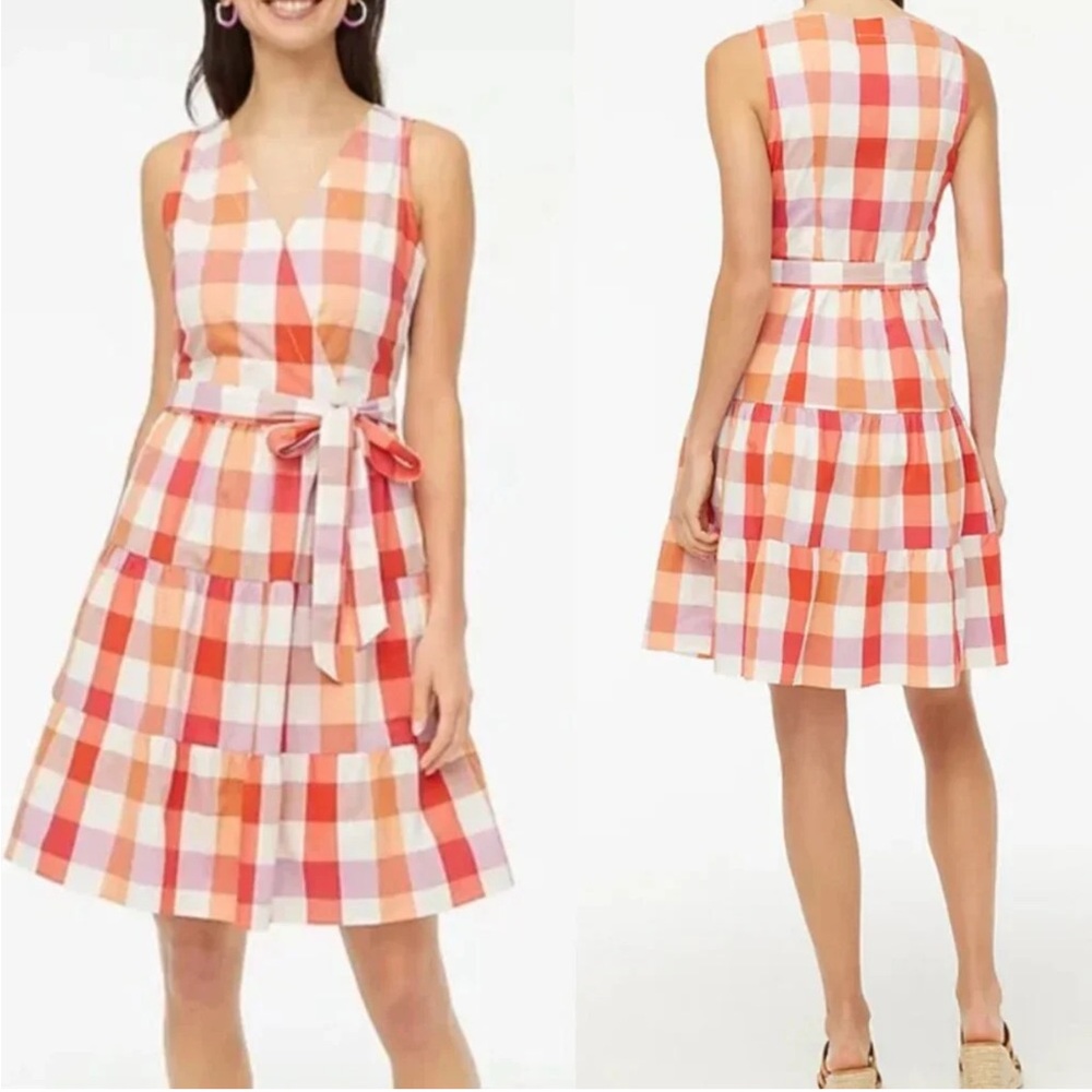 J.Crew Red Wildfire Plaid Faux-Wrap Dress